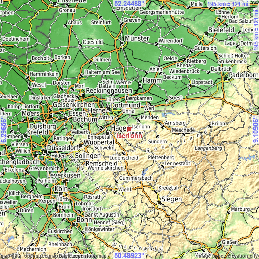 Topographic map of Iserlohn