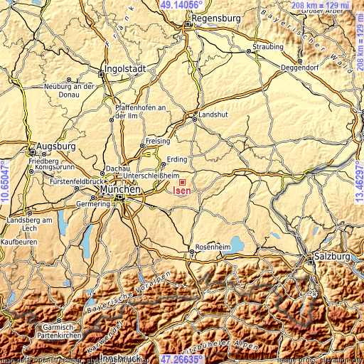 Topographic map of Isen