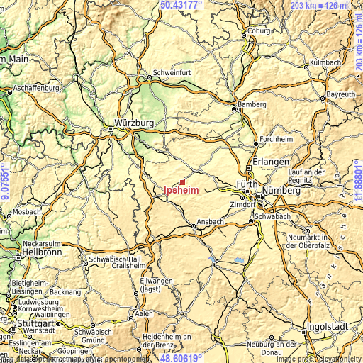 Topographic map of Ipsheim