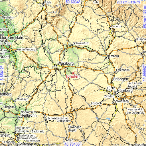 Topographic map of Iphofen