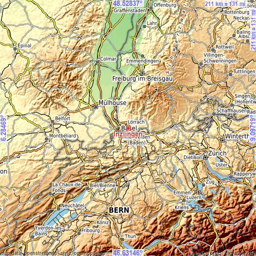 Topographic map of Inzlingen