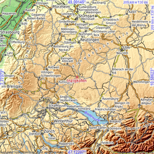 Topographic map of Inzigkofen