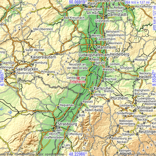 Topographic map of Insheim