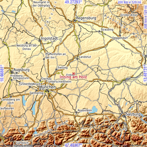 Topographic map of Inning am Holz