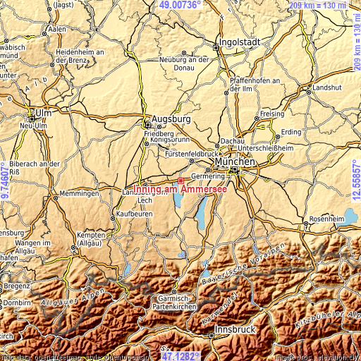 Topographic map of Inning am Ammersee