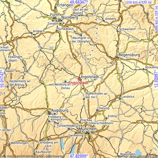 Topographic map of Ingolstadt