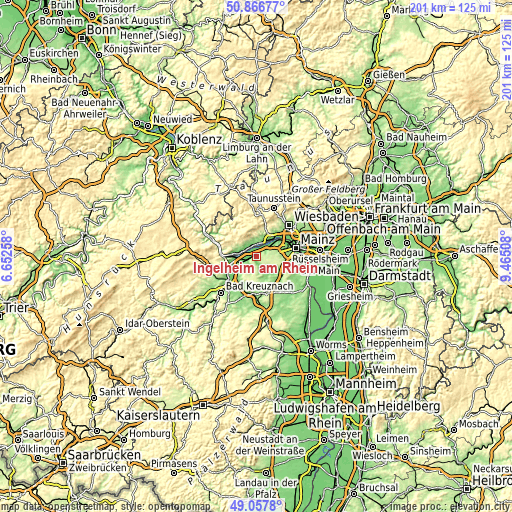Topographic map of Ingelheim am Rhein