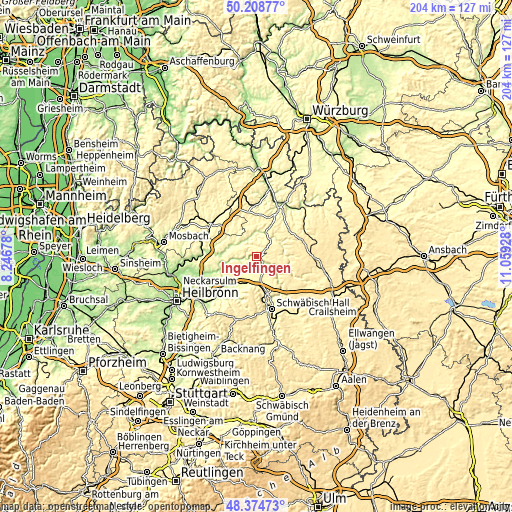 Topographic map of Ingelfingen