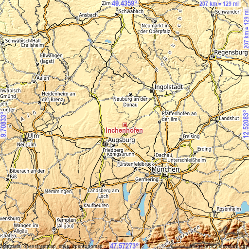 Topographic map of Inchenhofen