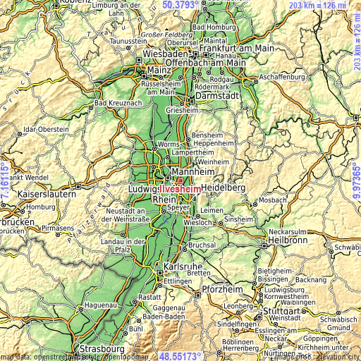 Topographic map of Ilvesheim