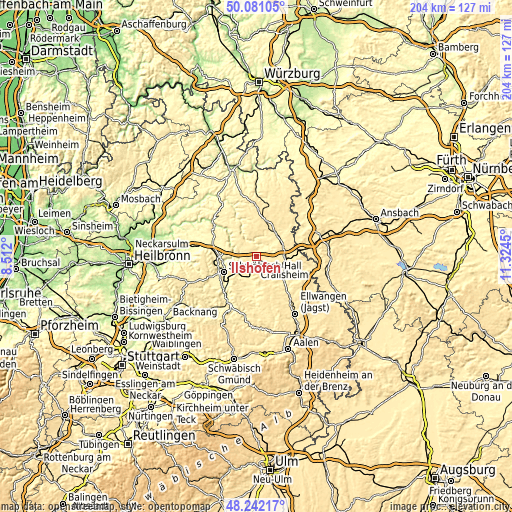 Topographic map of Ilshofen