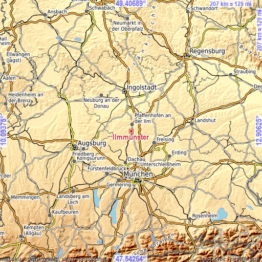 Topographic map of Ilmmünster