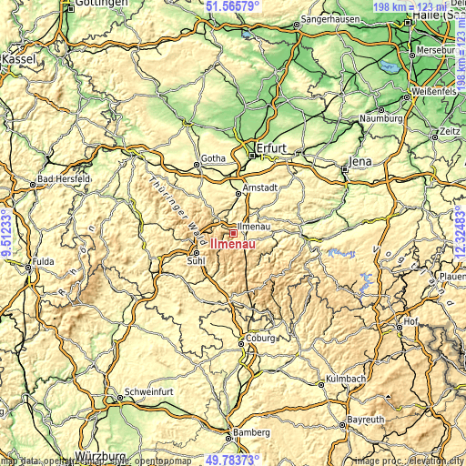 Topographic map of Ilmenau