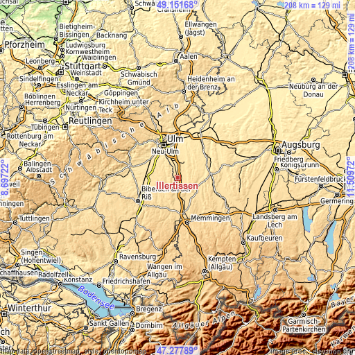 Topographic map of Illertissen