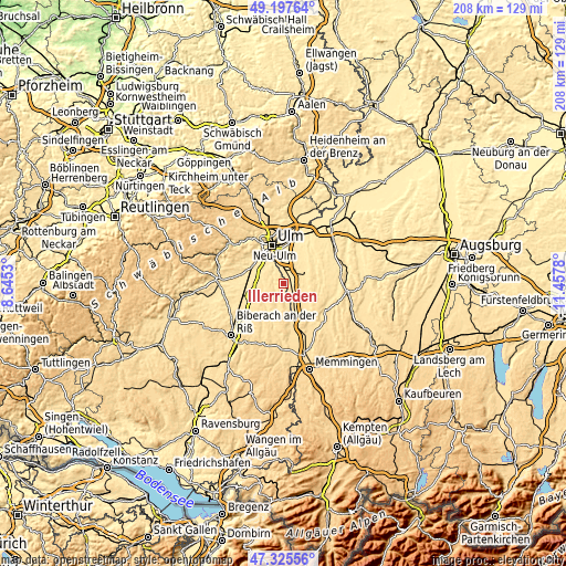 Topographic map of Illerrieden