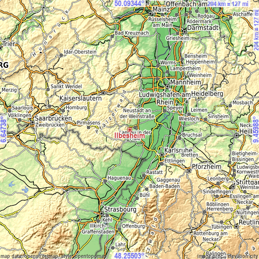 Topographic map of Ilbesheim