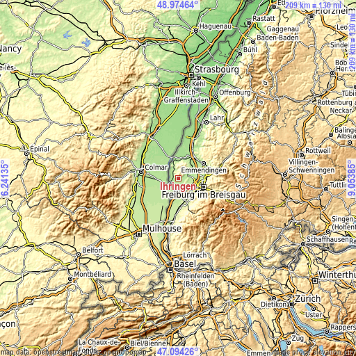 Topographic map of Ihringen