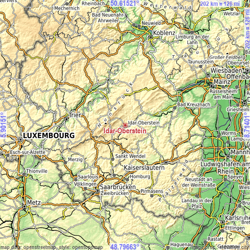 Topographic map of Idar-Oberstein