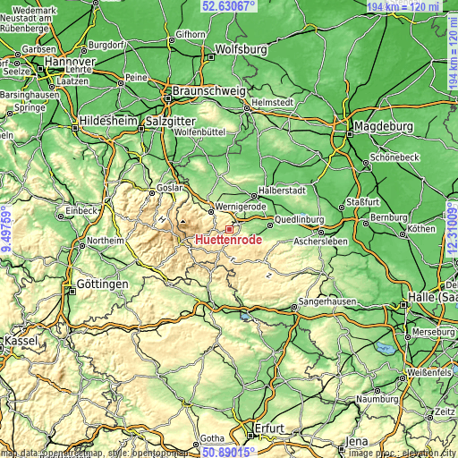 Topographic map of Hüttenrode