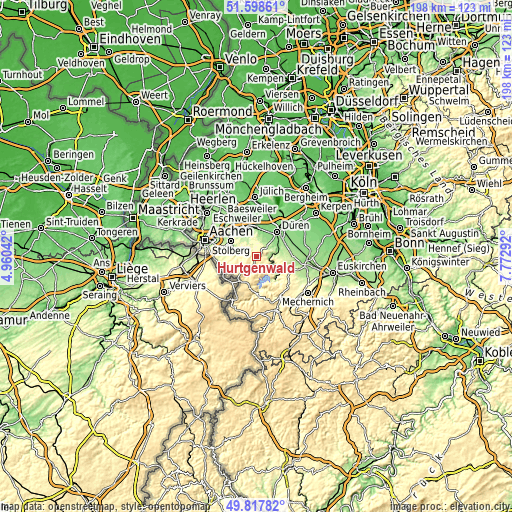 Topographic map of Hürtgenwald