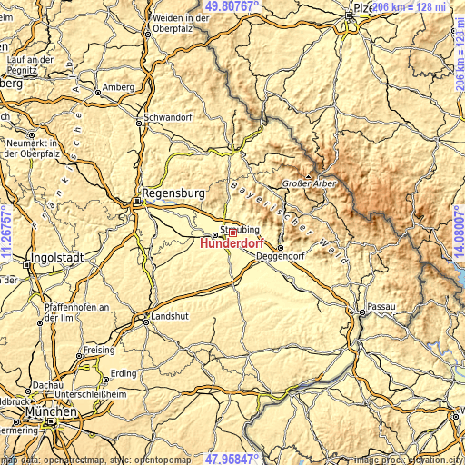 Topographic map of Hunderdorf