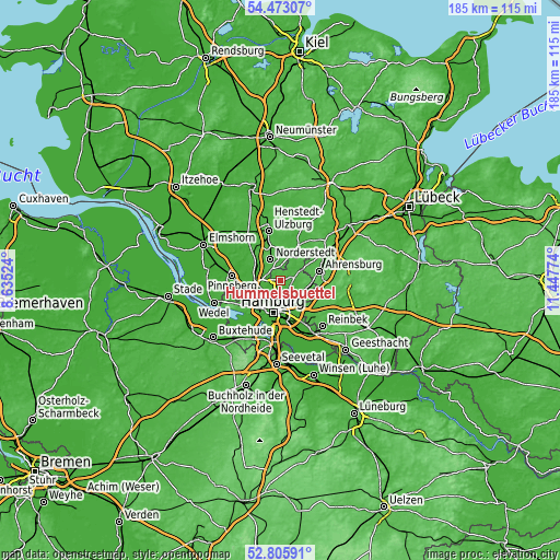 Topographic map of Hummelsbüttel