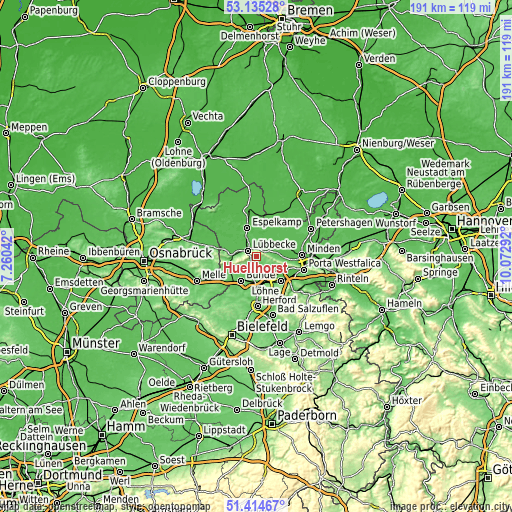 Topographic map of Hüllhorst