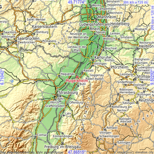 Topographic map of Hügelsheim