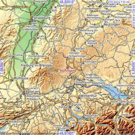 Topographic map of Hüfingen