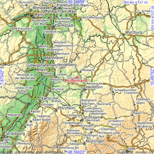 Topographic map of Hüffenhardt