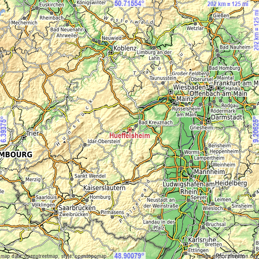 Topographic map of Hüffelsheim