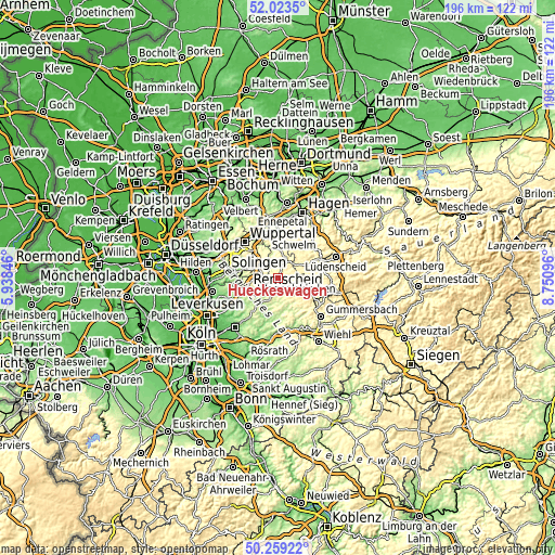 Topographic map of Hückeswagen