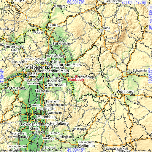 Topographic map of Hösbach