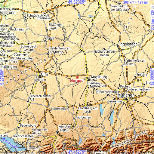 Topographic map of Horgau