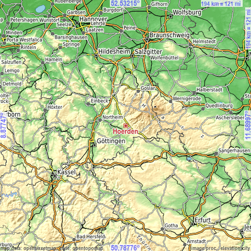 Topographic map of Hörden