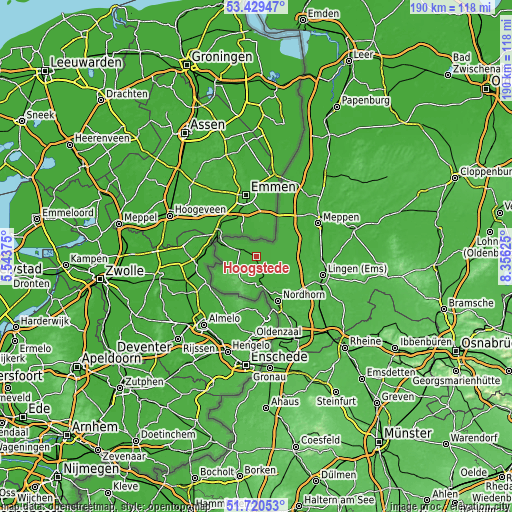 Topographic map of Hoogstede