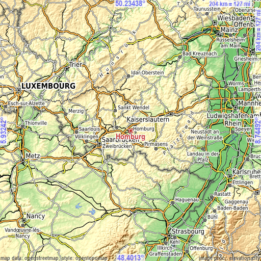 Topographic map of Homburg