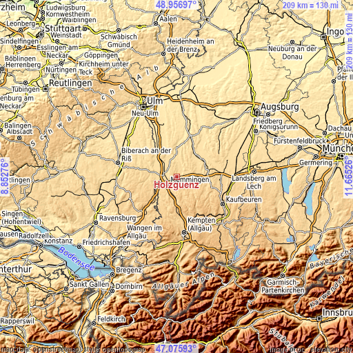 Topographic map of Holzgünz