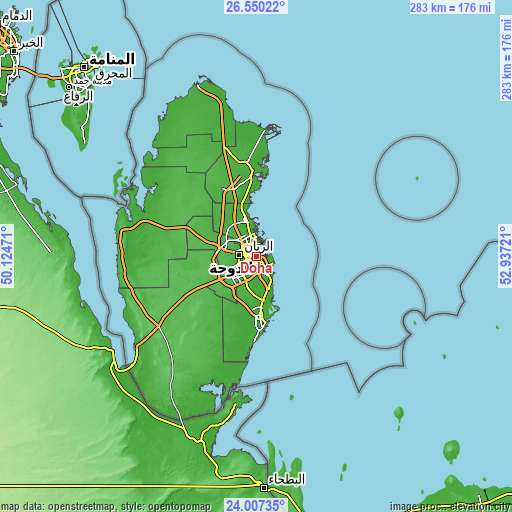 Topographic map of Doha