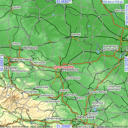 Topographic map of Hohenwarthe