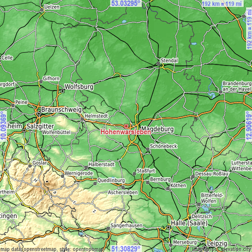 Topographic map of Hohenwarsleben