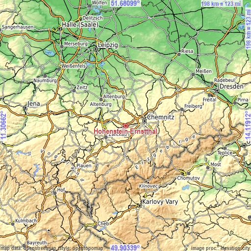 Topographic map of Hohenstein-Ernstthal