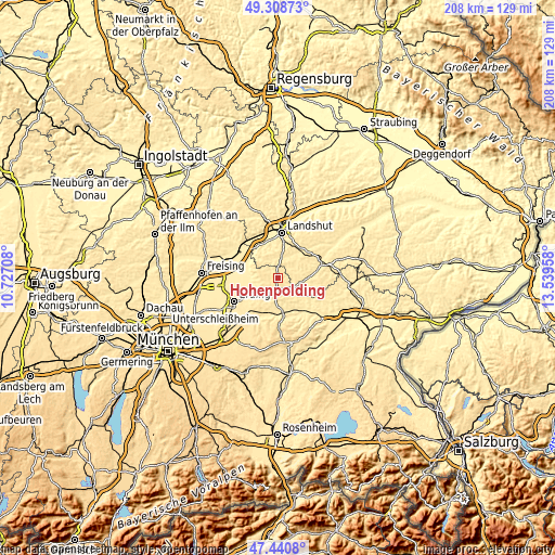 Topographic map of Hohenpolding