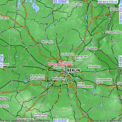 Topographic map of Hohen Neuendorf