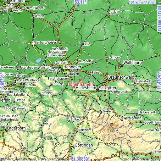 Topographic map of Hohenhameln