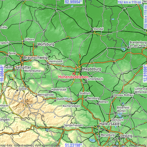 Topographic map of Hohendodeleben