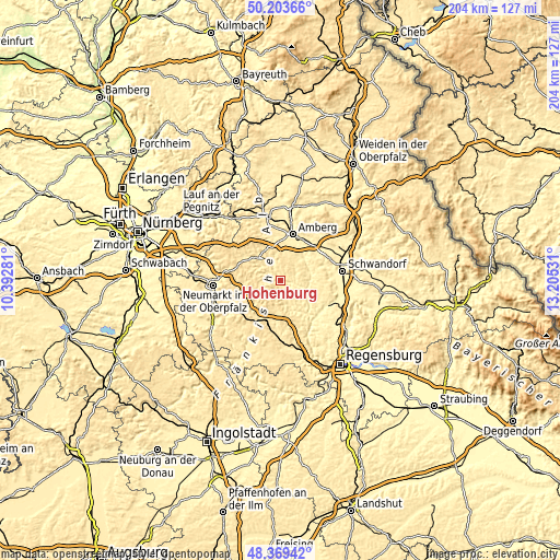 Topographic map of Hohenburg