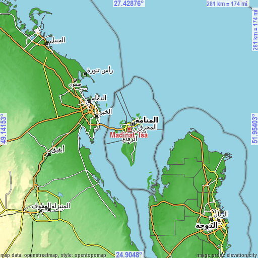 Topographic map of Madīnat ‘Īsá