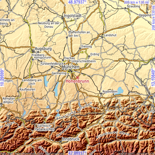 Topographic map of Hohenbrunn
