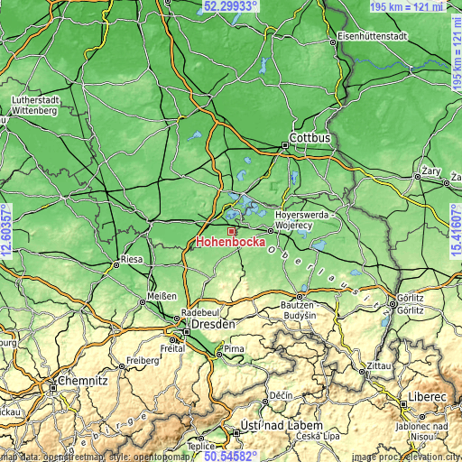 Topographic map of Hohenbocka